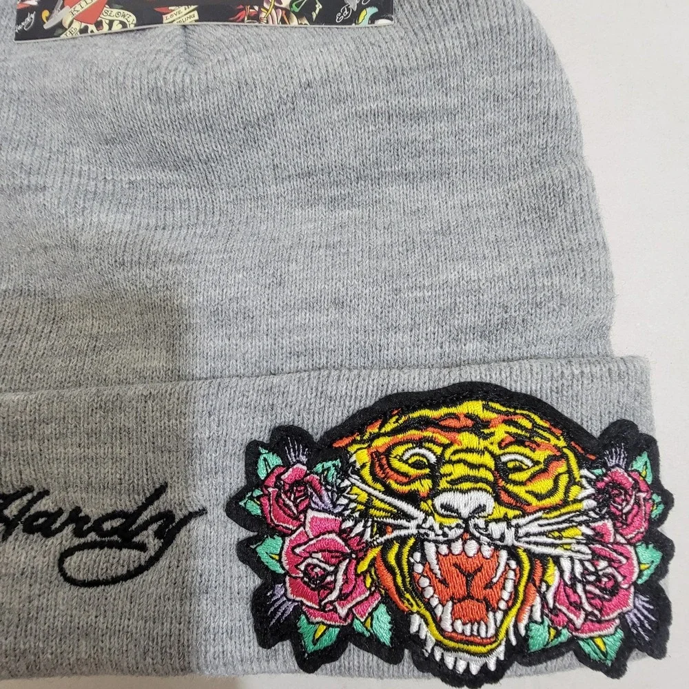 Ed Hardy‎ 2-Pk Knit Beanie Hat Skull Love Kills Tiger Y2K One Sz Embroidered NWT